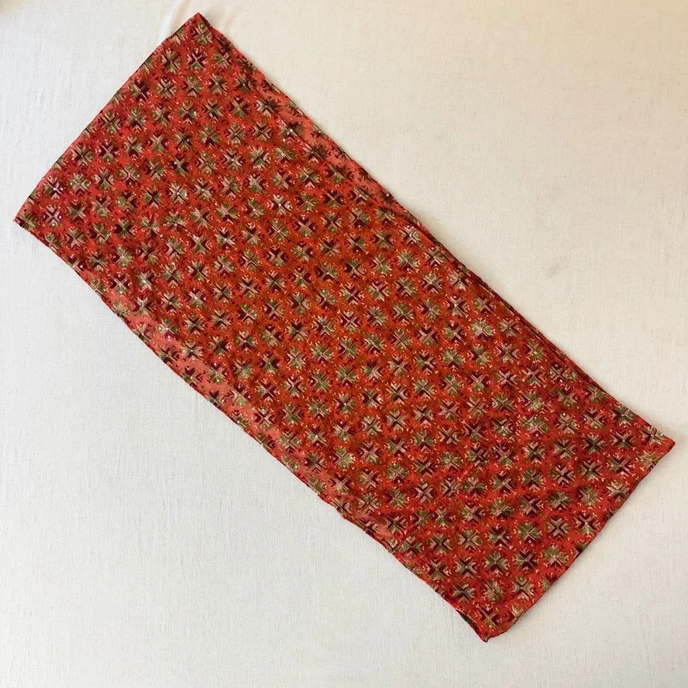 Raj Embroidered Sequin Infinity Scarf One Size Orange 100%‎ Silk Floral Bohemian